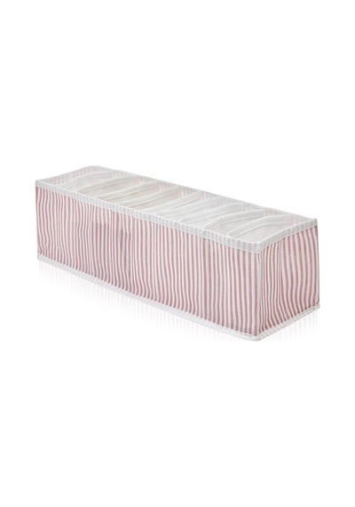 Pudra Çizgili 10 Gözlü Çekmece İçi Organizer Katlanabilir Kumaş Düzenleyici Kumaş 42 X 14 Pembe Tr Diğer