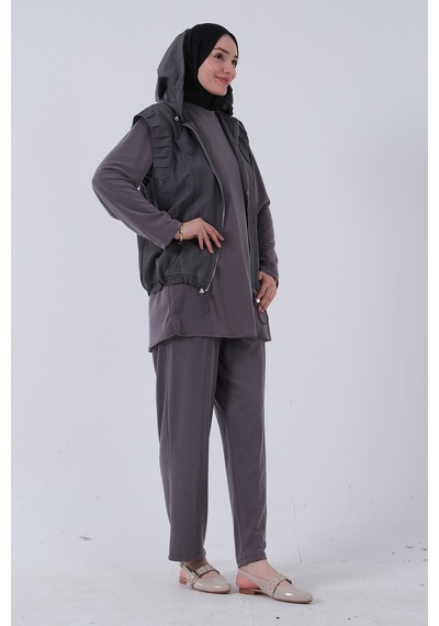 Feminist Gri İçi Tunikli Yelek Pantolon 3'lü Takım 4701618