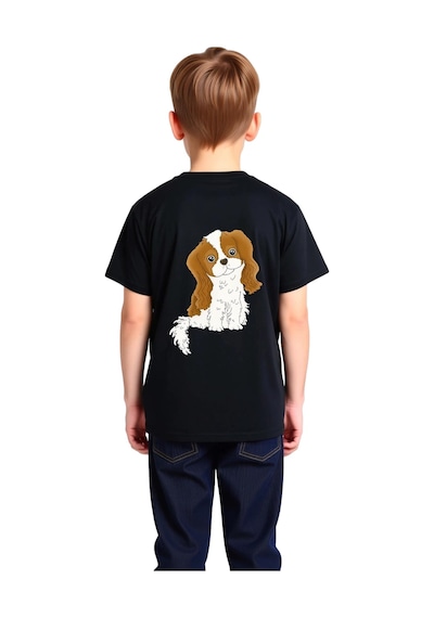 Paybuy Çocuk Cocker Spaniel Baskılı Tişört %100 Pamuk Kısa Kollu Yuvarla Siyah