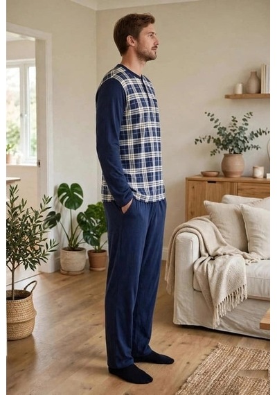 Moda Dua Çift Kaplan 8219 Erkek Uzun Kol Pijama Takımı Lacivert
