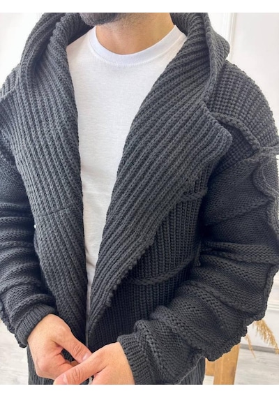 Elku Moda Elkumoda Hırka Kapüşonlu Cepli Örgü Triko Uzun Panço Hırka Hırka2785-HIRKA2785
