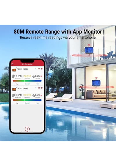 Thermopro Tp393b Ev İçin Dijital Oda Termometresi Nem Ölçer, Bluetooth Üzerinden 80m Menzilli Otomatik Veri Senkroni