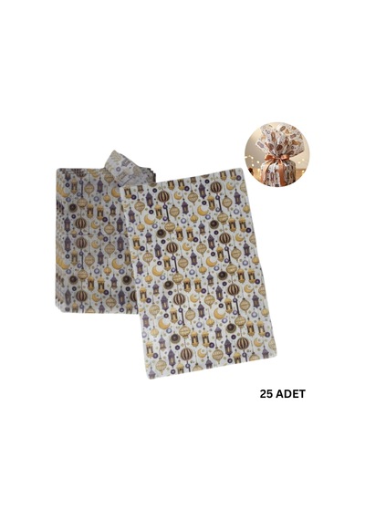 Ramazan Temalı Pelur Kağıdı İftar Hediye Paketleme Kağıdı Beyaz Zemin 18 g/m 30 x 45 CM 12 Adet
