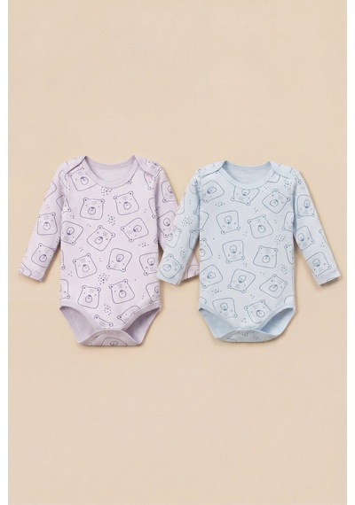 Minory Baby - %100 Pamuk Uzun Kol Ayı Body Set Çok Renkli Çok Renkli
