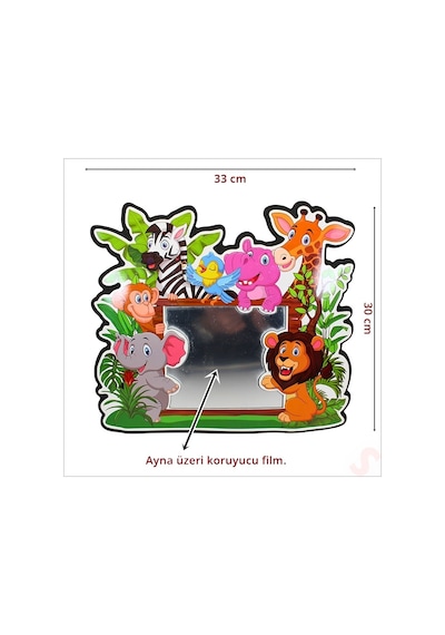 Safari Sevimli Hayvanlar Aynalı Duvar Stickerı, 33cm X 30cm
