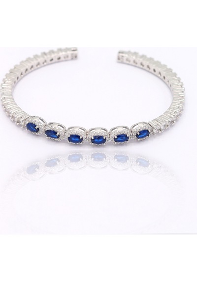 Safir Ve Zirkon Taşlı Oval Model 925 Ayar Gümüş Kadın Bilezik 201025789 Çok Renkli