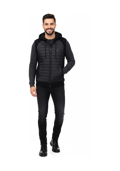 Erkek Kapitone Modelli 3 İplik Kapüşonlu Yelek Bgl-st04866 Siyah