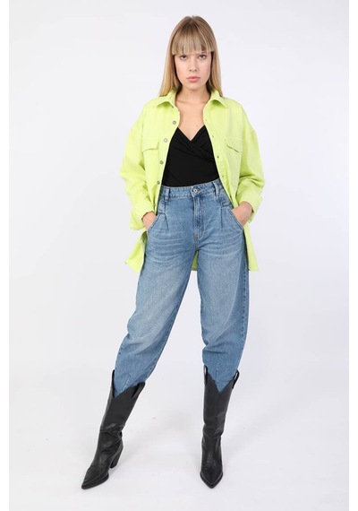 Banny Jeans Kadın Oversize Jean Gömlek Yeşil