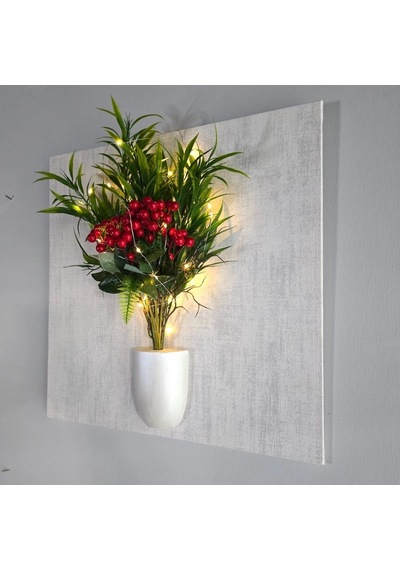 Led Işıklı, Yılbaşı Kokina, Kabartma Dokulu Çiçekli Tablo