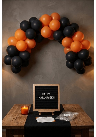 Cadılar Bayramı Halloween Süsleme Classic Set Siyah Keçe Yazı Panosu Standlı Pompa Balon Zincirli Çocuk
