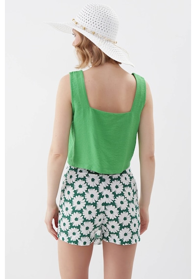 Vitrin Kare Yaka Sıfır Kol Crop Bluz YEŞİL