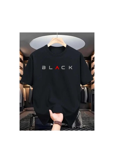 Medinenur Black Yazı Detaylı Basic T-shirt Siyah