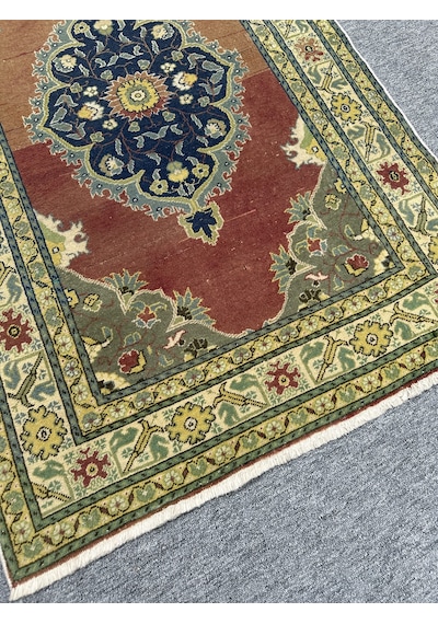 El Dokuma Bünyan Halısı 94x158 Eskitme Vintage Yeşil Kiremit Halı Yeşil