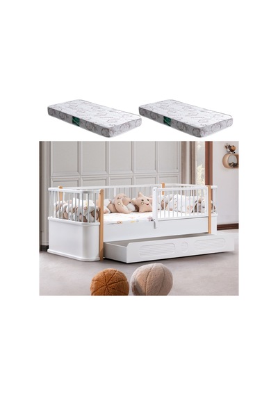 Yavrulu Karyola, Antalya Montessori Yavrulu Yatak - Beyaz + 2 Adet Comfort Yatak Ceviz-90 X 190 Yavrulu Karyola, Antalya Montessori Yavrulu Yatak - Beyaz + 2 Adet Comfort Yatak Ceviz-90 X 190