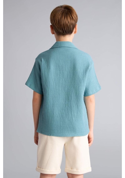 DeFacto Erkek Çocuk Oversize Geniş Kalıp Polo Yaka Müslin Kısa Kollu Gömlek W3239A625HSGN382