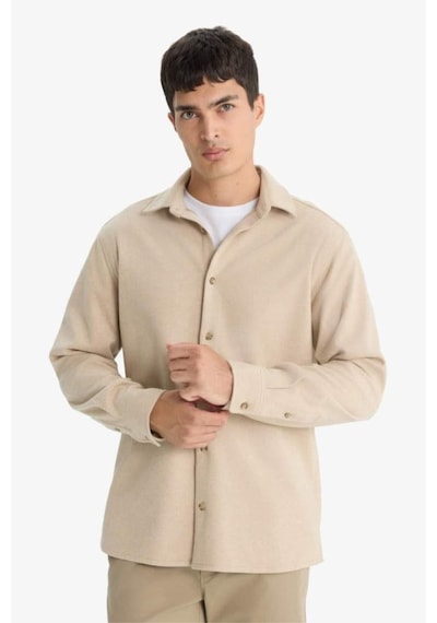 Defacto Regular Fit Polo Yaka Twill Uzun Kollu Gömlek F0338ax25aubg206 Bej-bg206