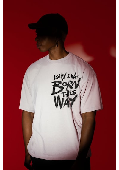 Sevbano Baby I Was Born This Way Yazılı Sırt Baskılı Unisex Oversize Şark Beyaz