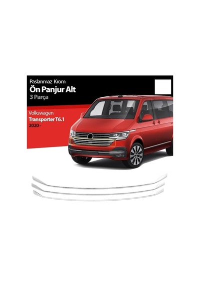 Vw Volkswagen Transporter T6.1 Uyumlu Ön Panjur Alt Çıta 3 Parça 2020 Ve Sonrası Paslanmaz Krom
