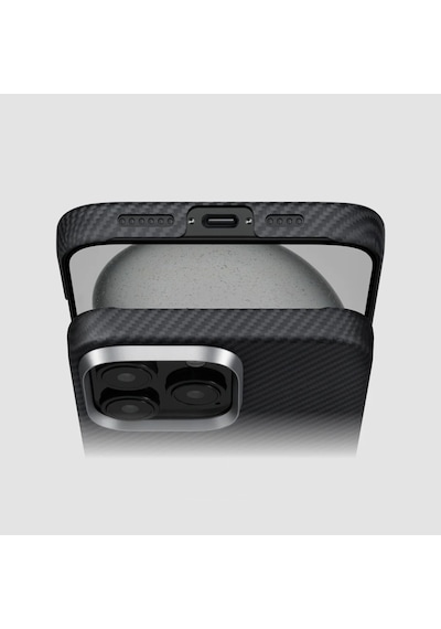 Apple Uyumlu iPhone   16 Pro Kılıf   Magsafeli 600d Aramid Fiber Pitaka Ultra-slim Classic Serisi Black-grey Twill