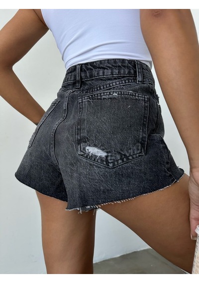 HerTon Yüksek Bel Jean Şort Yırtık Detaylı Kadın Denim Şort