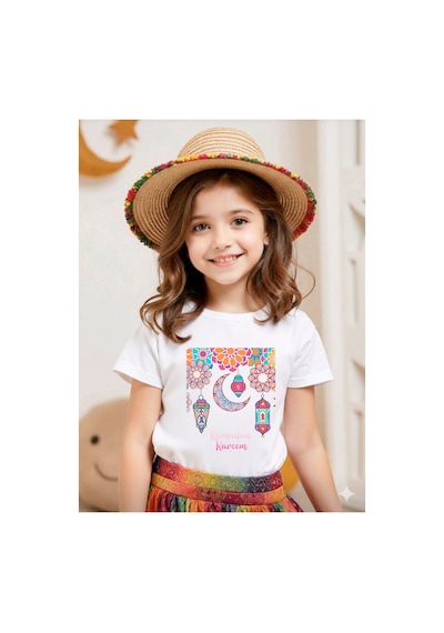 Stil-x Ramazan Bayramı Baskılı Kız Çocuk Tshirt, %100 Pamuklu Kumaş Beyaz-17