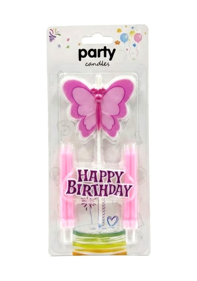 Pembe Kelebek Figürlü Happy Birthday Mum Set