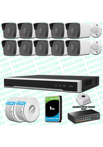 Provzen Hikvision 10 Kameralı Ip 1080p Mikrofonlu Güvenlik Kamerası Olay Anında Bildirim