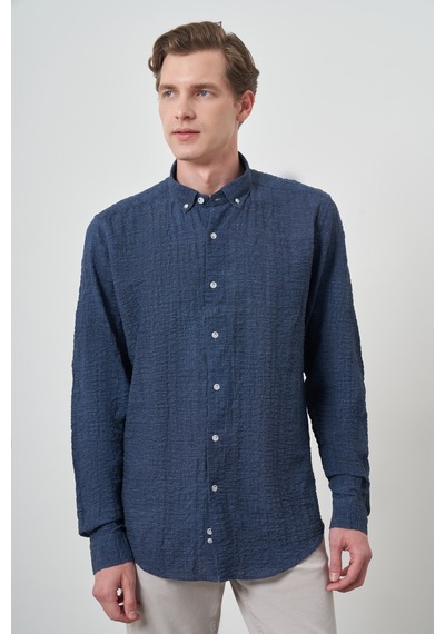 Morven Erkek Lacivert Pamuk Trend Slim Fit Düğmeli Yaka Gömlek 25ys004011200 Lacivert