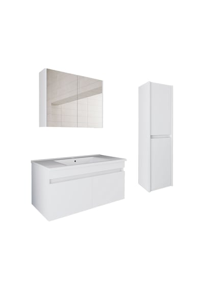 Banos Tm3 Lavabolu Beyaz 100 Cm Aynalı Banyo Dolabı Takımı Beyaz