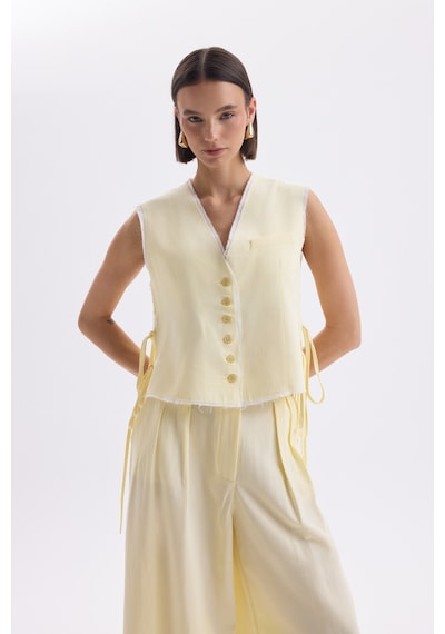Mai Collection Mai Studios Co. Shonas Bağcık Detay Sarı Yelek Pantolon Takım Sarı
