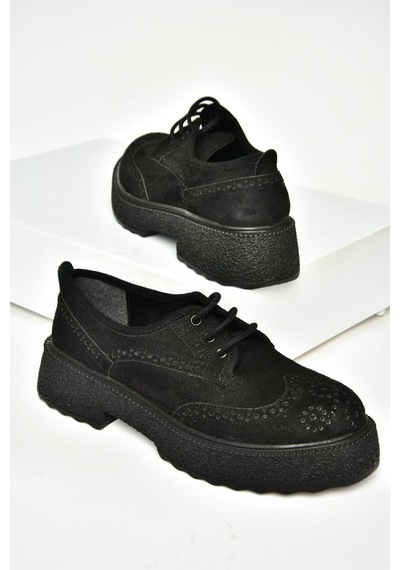 Fox Shoes T996199002 Siyah Süet Kalın Tabanlı Kadın Ayakkabı Siyah-süet Siyah
