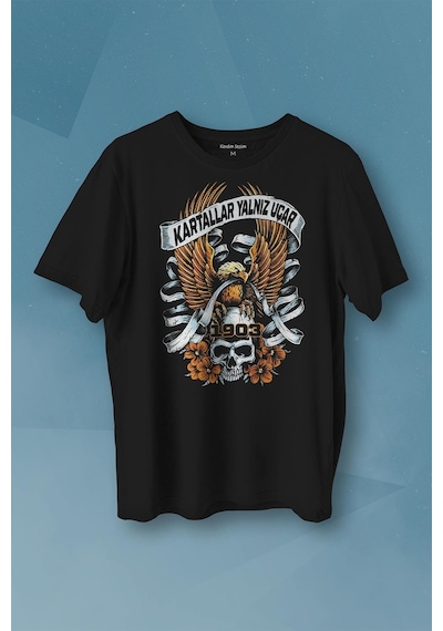 Kartal Kartallar Yalnız Uçar Baskılı Tişört Unisex T-shirt 001 Siyah