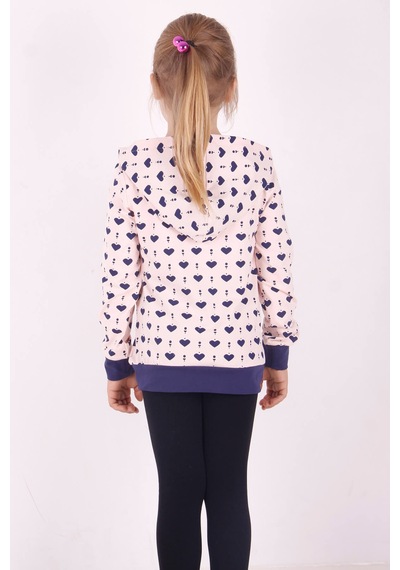 Toontoy Kız Çocuk Komple Kalp Desenli Sweatshirt Pudra