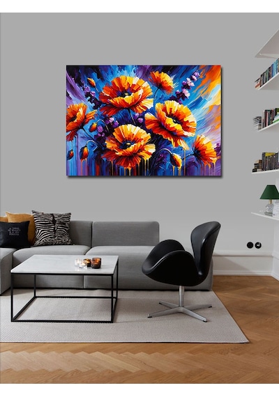 Kanvas Tablo Parlak Turuncu Çiçekler 50cmx70cm