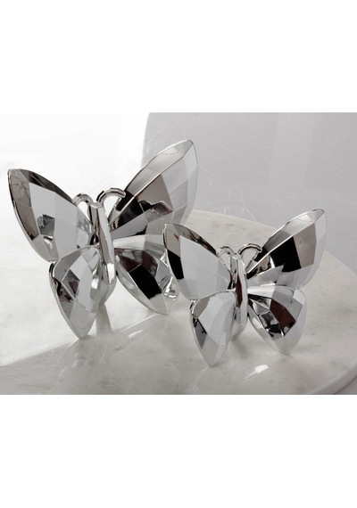Akrilik Kristal Kesim 2'li Biblo Kelebek Gümüş 12 Cm X 14 Cm