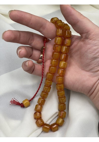 Omari Osmanlı Benzetme Kapsül Kesim Bal Sarısı Sıkma Kehribar Tesbih 10x11 Mm Sarı