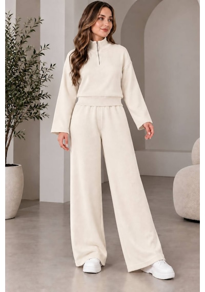 Aymiraa Kadın Triko İkili Takım Fermuarlı Sweatshirt Geniş Paça Pantolon Salaş Oversize Rahat Günlük Takım Krem Krem Aymiraa Kadın Triko İkili Takım Fermuarlı Sweatshirt Geniş Paça Pantolon Salaş Oversize Rahat Günlük Takım Krem Krem