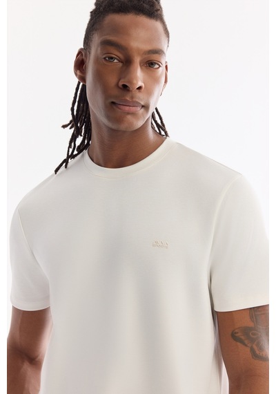 Avva Erkek Beyaz Bisiklet Yaka Bi-stretch Kırışmaz Baskılı Regular Fit T-shirt B001040