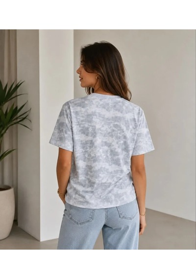 Dogutrend Batik Desenli Tişört Bisiklet Yaka Kısa Kol Regular Fit T-shirt - Gri