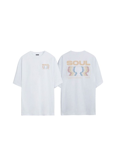 Thewert Unisex Soul, Ruh Ön Arka Baskılı Beyaz Oversize T-shirt