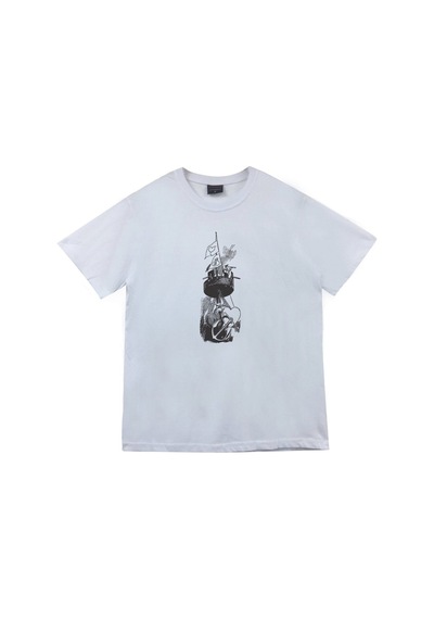 Stoned&Fame Unisex Beyaz Denizci Gemi Çapa T-shirt Beyaz