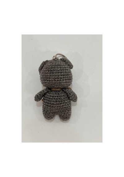 El Yapımı Amigurumi Ayıcık Anahtarlık - Örgü Figür, Jüt Fiyonklu 9-10 Cm Gri Gri