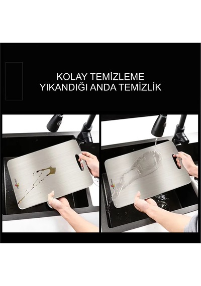 Kaliteli Paslanmaz Çelik Kokmaz Bakteri Tutmaz Mikroplastik Bırakmayan Kesme Tahtası Panosu Tezgahı Levhası Gümüş