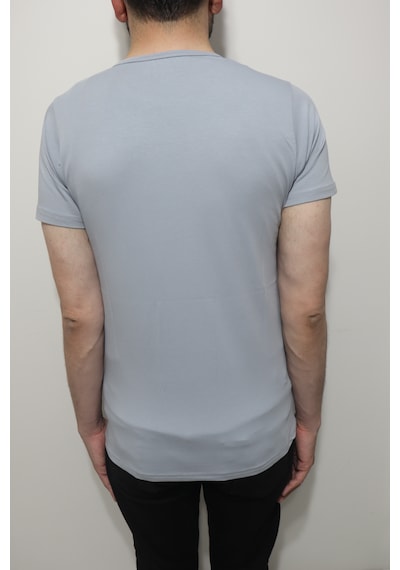 Santa Dmctekstil Erkek Tshirt-091 Düz Spor Kesim Dar Kalıp Bisiklet Yaka Basic T-shirt Gri