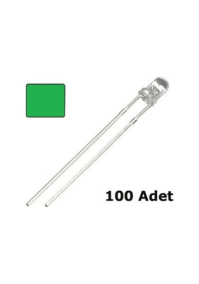 3mm Şeffaf Yeşil Led - 4000-5000 mcd - 100 Adet