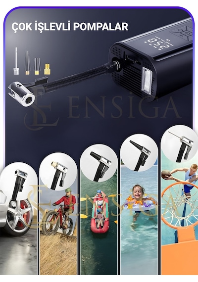 Lcd Ekranlı Şarjlı Hava Pompası 6000mah 150 Psi Kablosuz Led Işık Lastik Otomobil Bisiklet Komprsörü