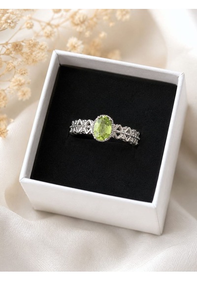 Peridot Taşı Ayarlanabilir Çelik Kadın Yüzük Açık Yeşil