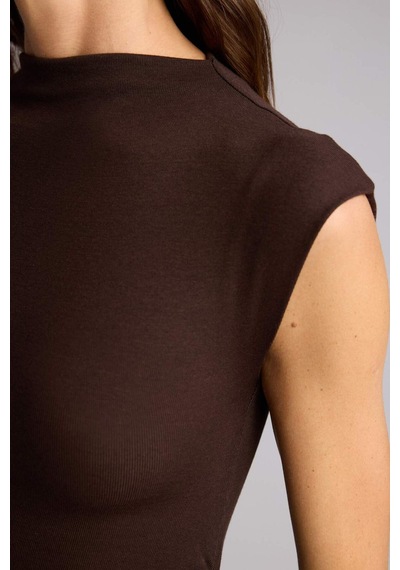 Defacto Bodycon Vücudu Saran Ribana Mini Elbise H5756ax26spbn609 Kahve-bn609