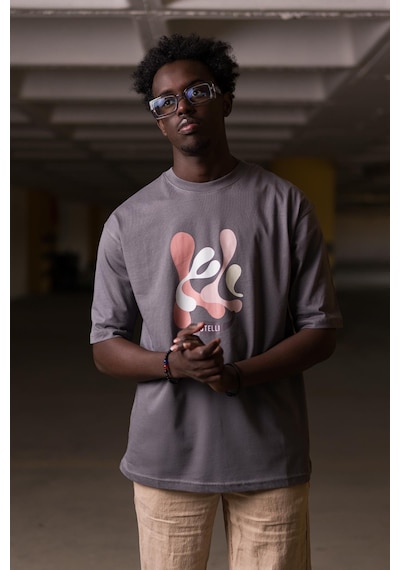 Bisiklet Yaka  Önü Baskılı Oversize Geniş Model T-shirt 001