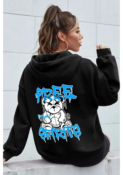 Free Grafiti Sırt Baskılı Sweatshirt Siyah